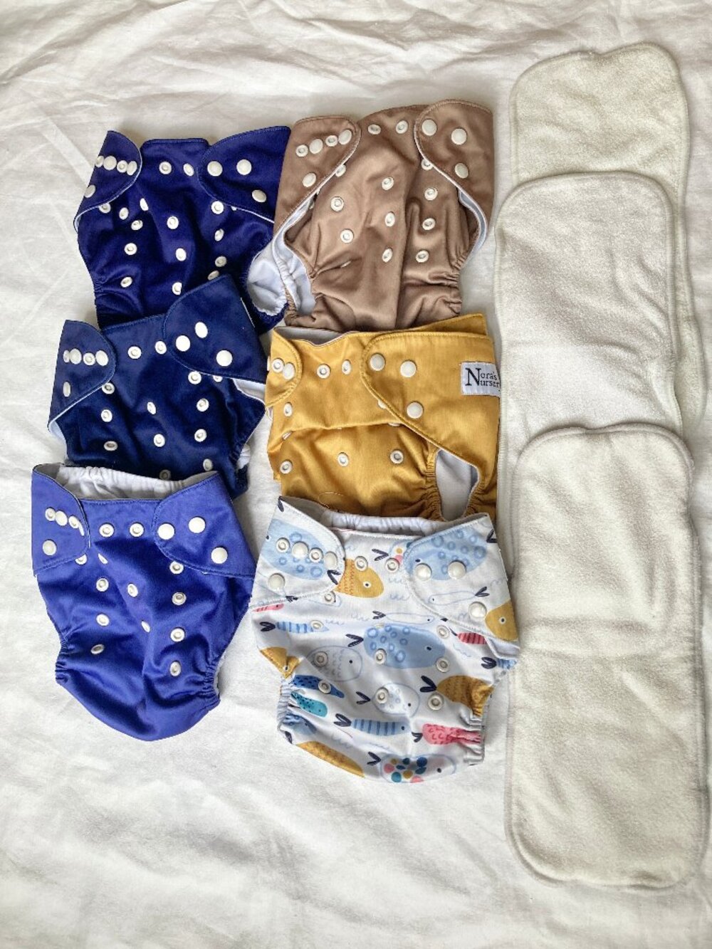 Nora's Nursery Cloth Diapers Reusable Covers Liners Adjustable Baby Toddler